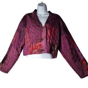 Vintage Y2K Celeste Quilted Silk Blend Jacket Blue Sequins Sparkle Women's S/M